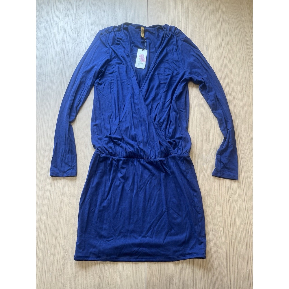 NWT Rachel Pally Paxton Dress Womens L Azure Blue Modal Faux Wrap Long Sleeve